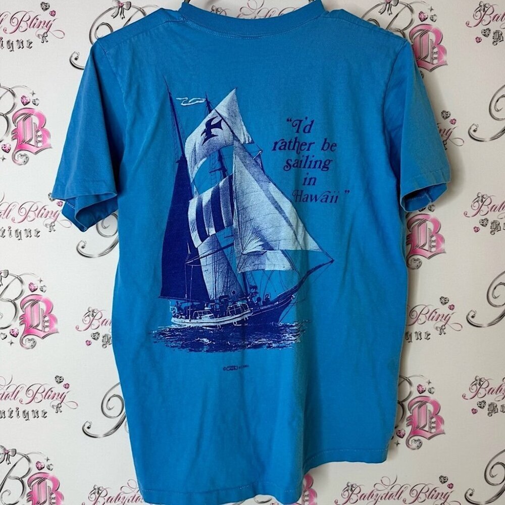 Crazy Shirts Hawaii I’d rather be sailing ⛵️ in Hawaii top Blue Graphic top